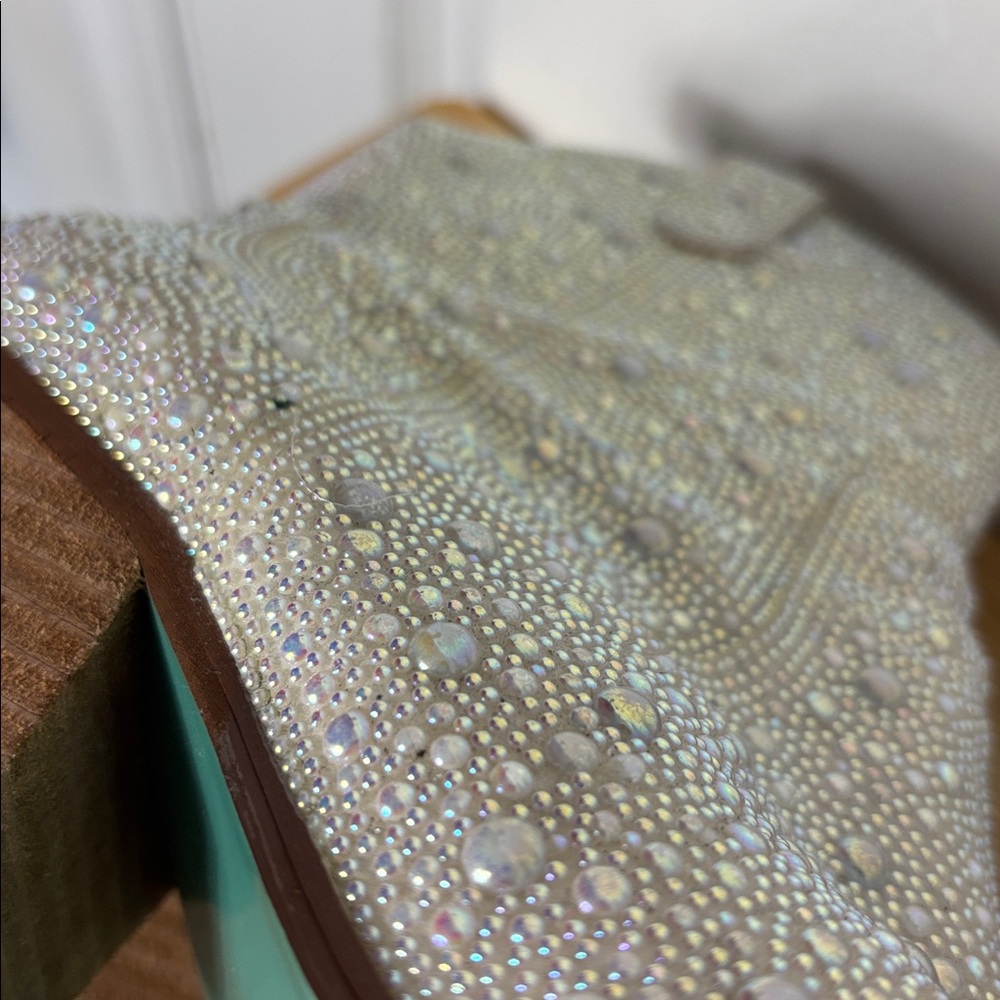 Betsey Johnson Emory Glass Stone Western Boot Pearl White Ankle boot Size 8 - Picture 10 of 11